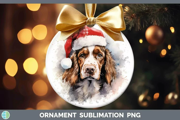 Santa Hat Brittany Dog Ornament Sublimation Bauble Designs