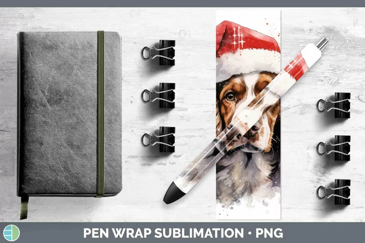 Santa Hat Brittany Dog Pen Wrap Sublimation Epoxy Pen Design