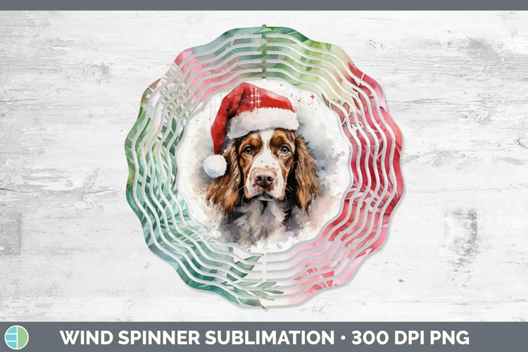 Santa Hat Brittany Dog Wind Spinner Sublimation Spinner Desi
