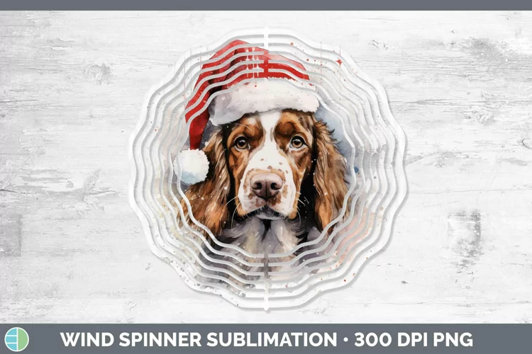 Santa Hat Brittany Dog Wind Spinner Sublimation Spinner Desi