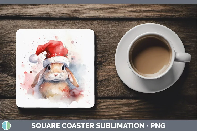 Santa Hat Bunny Square Coaster Sublimation Coaster Designs