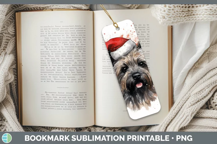 Santa Hat Cairn Terrier Bookmark Sublimation Printable Desig
