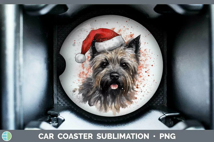 Santa Hat Cairn Terrier Car Coaster Sublimation Coaster Desi