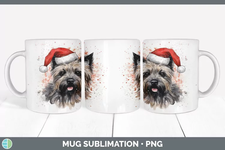 Santa Hat Cairn Terrier Mug Wrap Sublimation Coffee Cup Desi