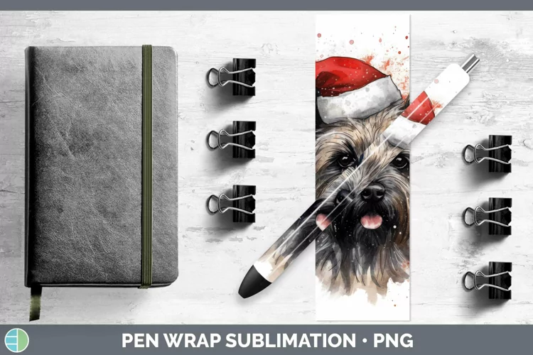 Santa Hat Cairn Terrier Pen Wrap Sublimation Epoxy Pen Desig