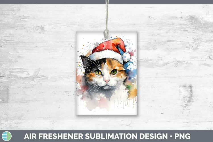 Santa Hat Calico Cat Air Freshener Sublimation Car Freshener