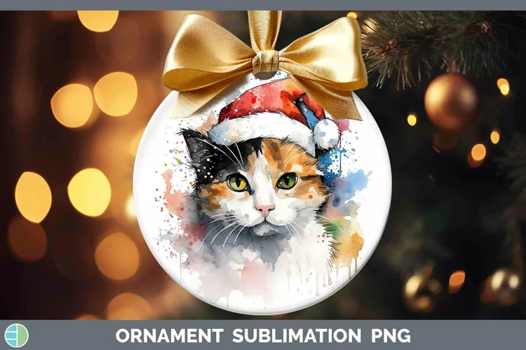 Santa Hat Calico Cat Ornament Sublimation Bauble Designs