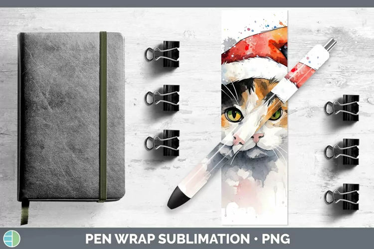 Santa Hat Calico Cat Pen Wrap Sublimation Epoxy Pen Designs
