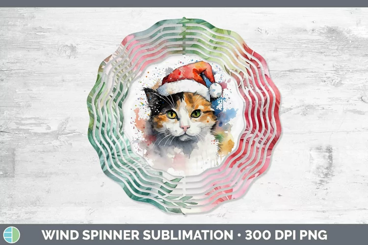 Santa Hat Calico Cat Wind Spinner Sublimation Spinner Design