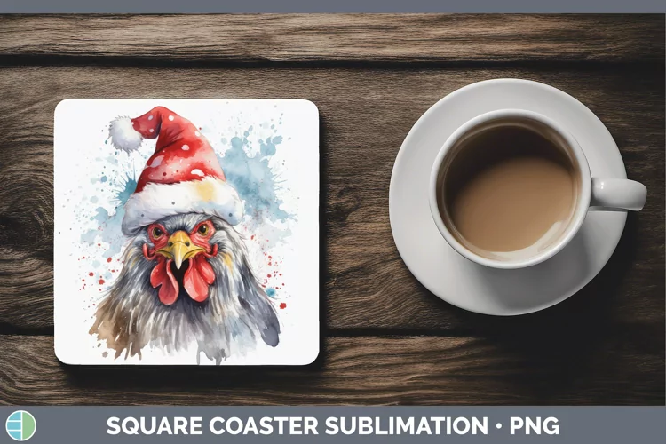 Santa Hat Chicken Square Coaster Sublimation Coaster Designs