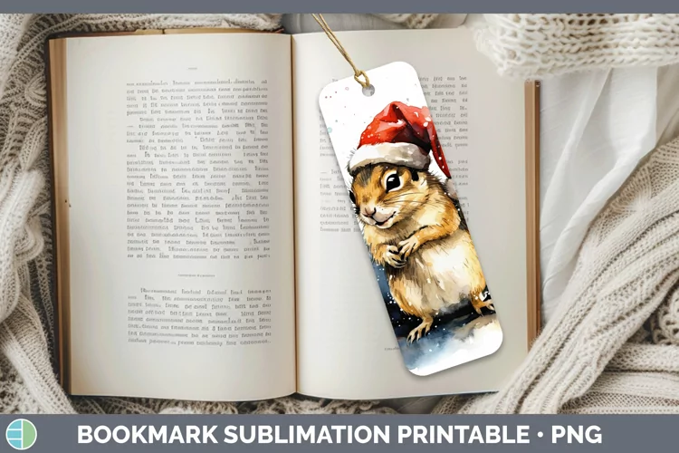 Santa Hat Chipmunk Bookmark Sublimation Printable Designs