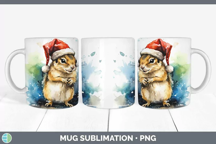 Santa Hat Chipmunk Mug Wrap Sublimation Coffee Cup Designs