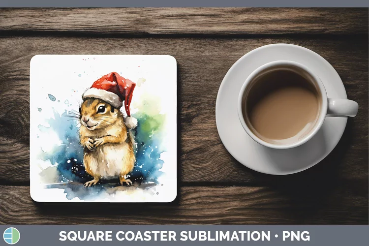 Santa Hat Chipmunk Square Coaster Sublimation Coaster Design