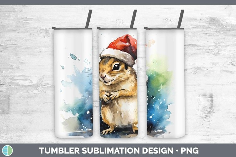 Santa Hat Chipmunk Tumbler Sublimation 20 oz Skinny Tumbler