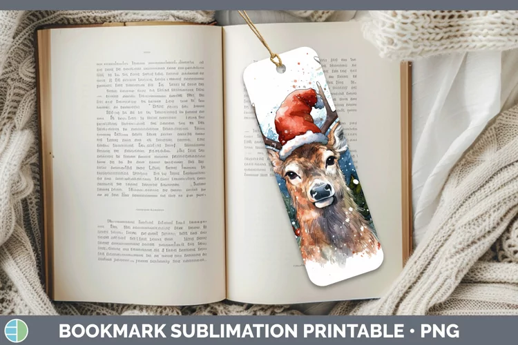 Santa Hat Deer Bookmark Sublimation Printable Designs