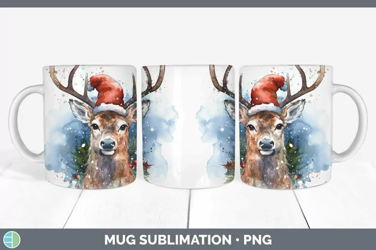 Santa Hat Deer Mug Wrap Sublimation Coffee Cup Designs