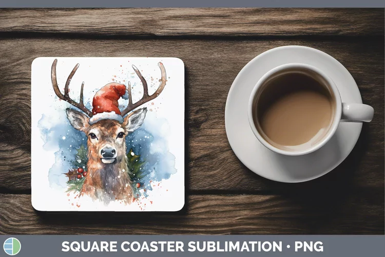 Santa Hat Deer Square Coaster Sublimation Coaster Designs