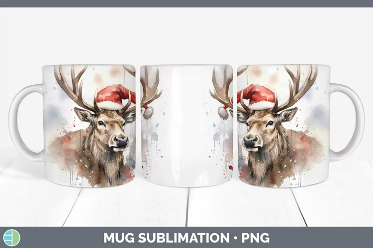 Santa Hat Elk Mug Wrap Sublimation Coffee Cup Designs