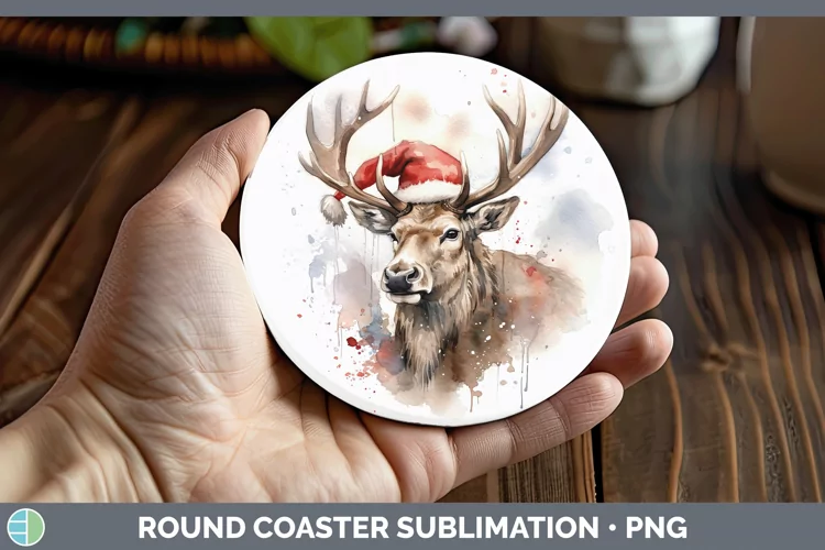 Santa Hat Elk Round Coaster Sublimation Coaster Designs