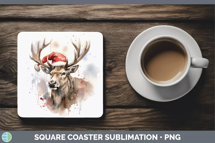Santa Hat Elk Square Coaster Sublimation Coaster Designs
