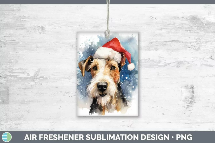 Santa Hat Fox Terrier Dog Air Freshener Sublimation Car Fres