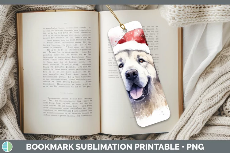 Santa Hat Great Pyrenees Bookmark Sublimation Printable Desi