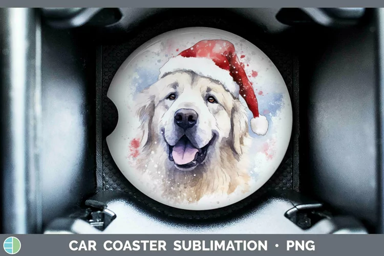 Santa Hat Great Pyrenees Car Coaster Sublimation Coaster Des