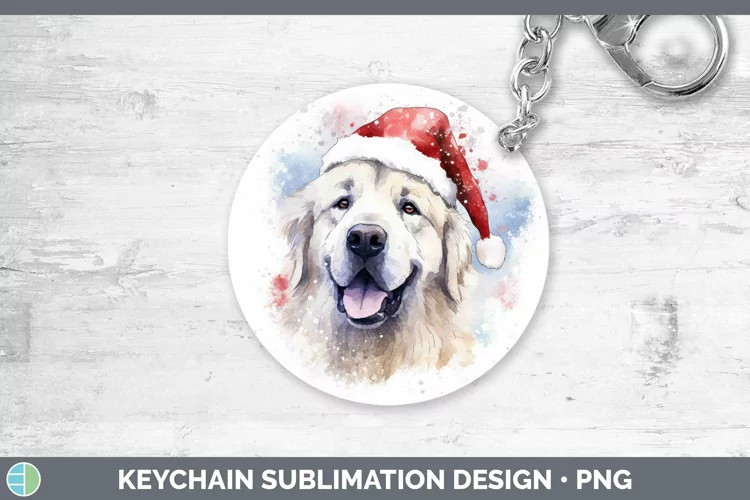 Santa Hat Great Pyrenees Keychain Sublimation Keyring Design