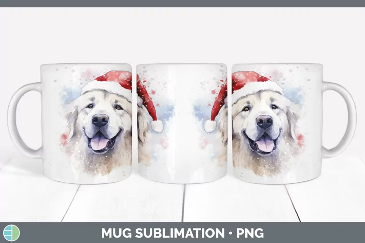 Santa Hat Great Pyrenees Mug Wrap Sublimation Coffee Cup Des