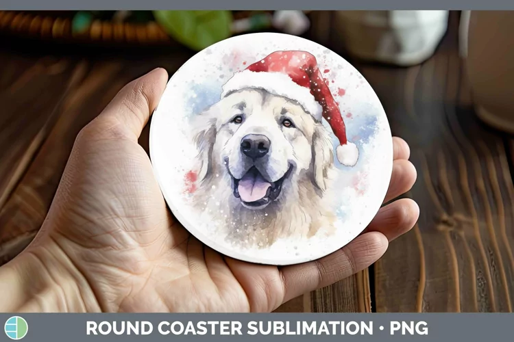 Santa Hat Great Pyrenees Round Coaster Sublimation Coaster D