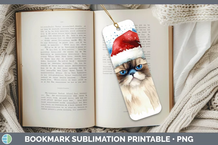 Santa Hat Himalayan Cat Bookmark Sublimation Printable Desig