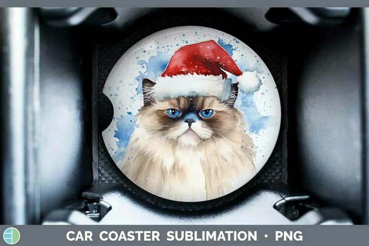 Santa Hat Himalayan Cat Car Coaster Sublimation Coaster Desi