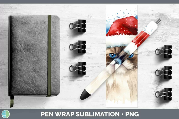 Santa Hat Himalayan Cat Pen Wrap Sublimation Epoxy Pen Desig