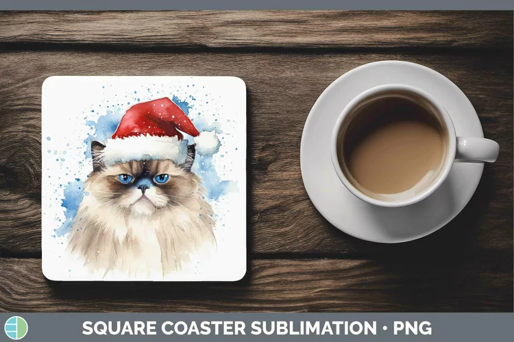 Santa Hat Himalayan Cat Square Coaster Sublimation Coaster D