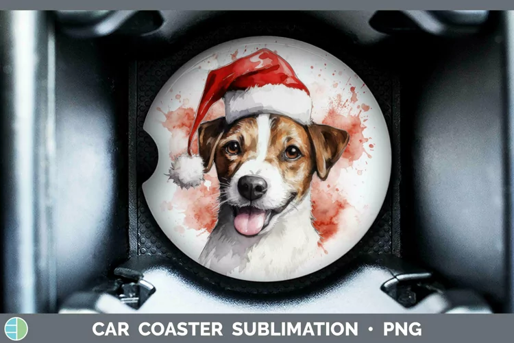 Santa Hat Jack Russell Terrier Car Coaster Sublimation Coast