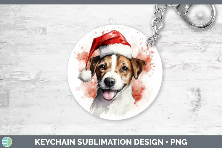 Santa Hat Jack Russell Terrier Keychain Sublimation Keyring