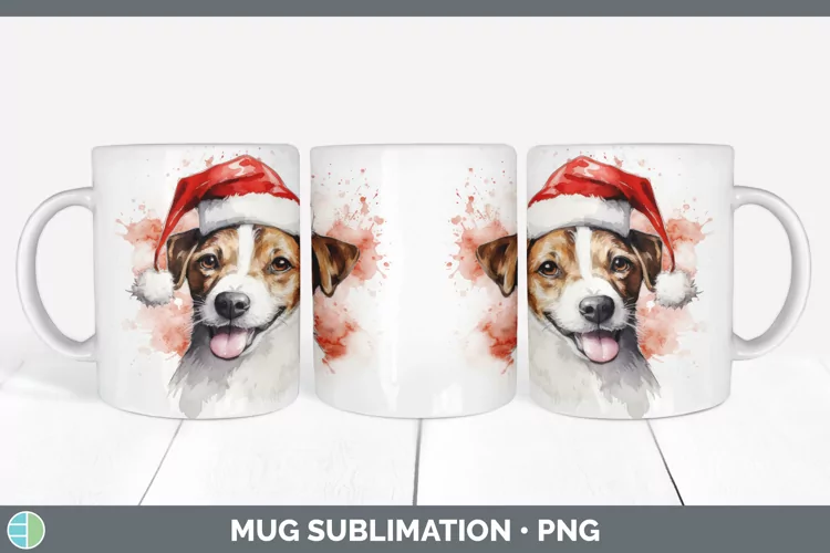 Santa Hat Jack Russell Terrier Mug Wrap Sublimation Coffee C