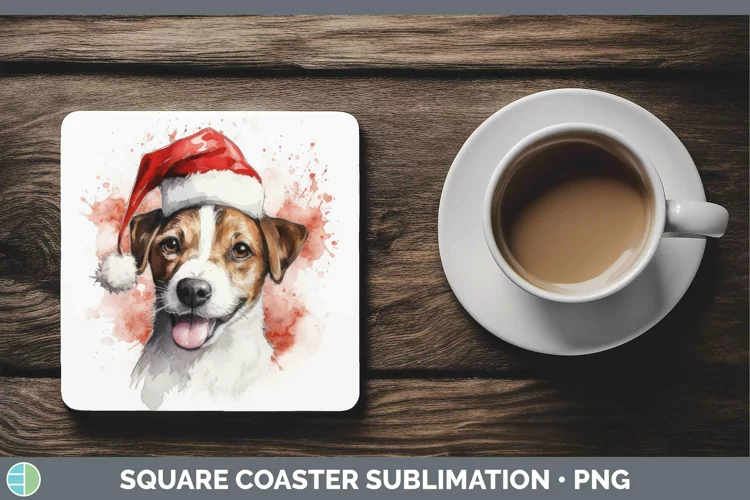 Santa Hat Jack Russell Terrier Square Coaster Sublimation Co