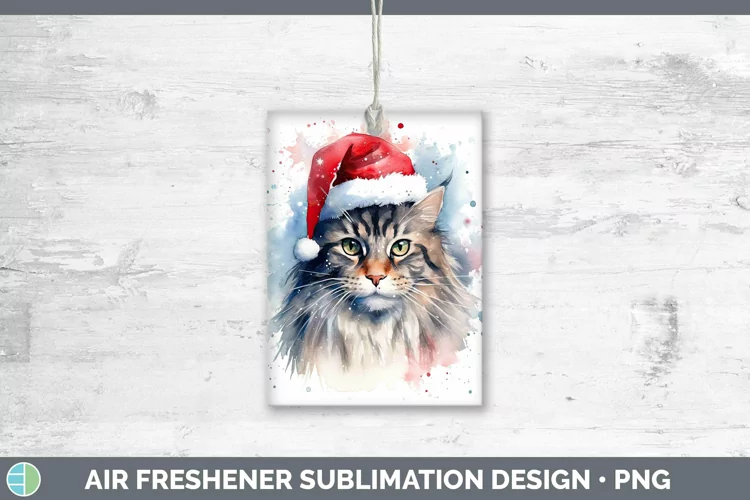 Santa Hat Maine Coon Cat Air Freshener Sublimation Car Fresh