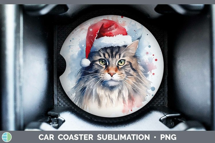 Santa Hat Maine Coon Cat Car Coaster Sublimation Coaster Des
