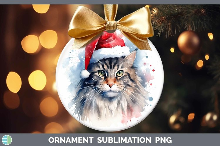 Santa Hat Maine Coon Cat Ornament Sublimation Bauble Designs