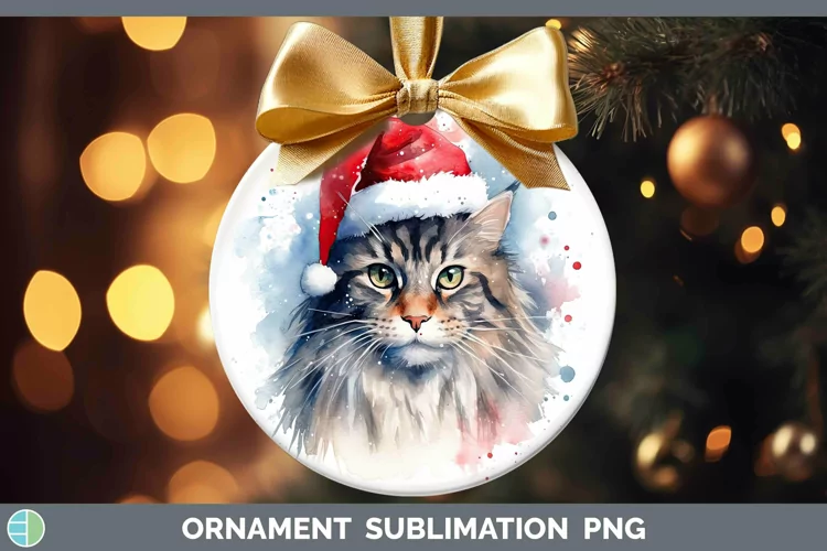 Santa Hat Maine Coon Cat Ornament Sublimation Bauble Designs