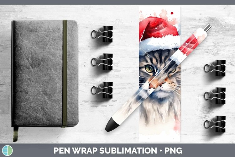 Santa Hat Maine Coon Cat Pen Wrap Sublimation Epoxy Pen Desi