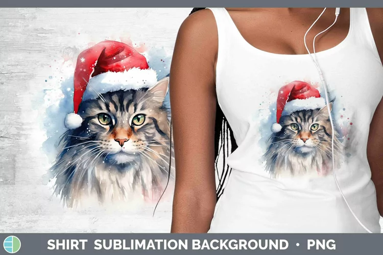 Santa Hat Maine Coon Cat Shirt Sublimation Sublimation Backg