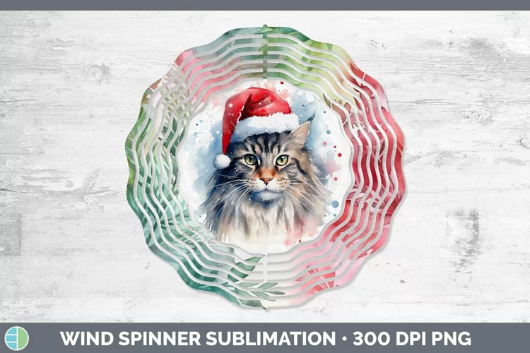 Santa Hat Maine Coon Cat Wind Spinner Sublimation Spinner De