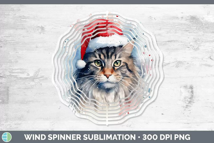 Santa Hat Maine Coon Cat Wind Spinner Sublimation Spinner De