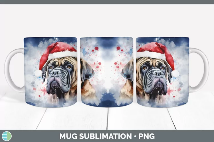 Santa Hat Mastiff Mug Wrap Sublimation Coffee Cup Designs