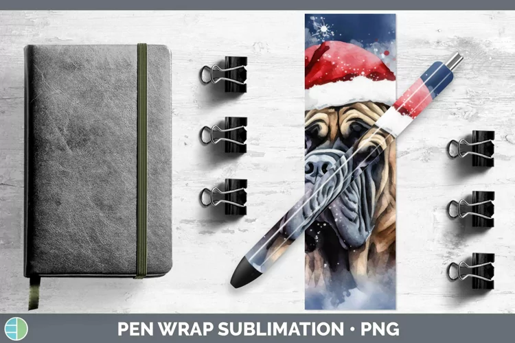Santa Hat Mastiff Pen Wrap Sublimation Epoxy Pen Designs