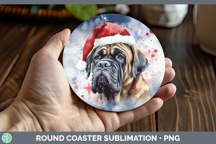 Santa Hat Mastiff Round Coaster Sublimation Coaster Designs