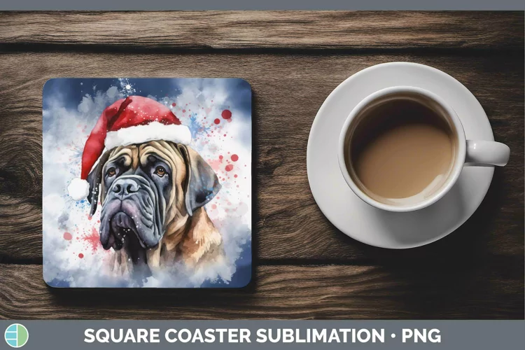Santa Hat Mastiff Square Coaster Sublimation Coaster Designs